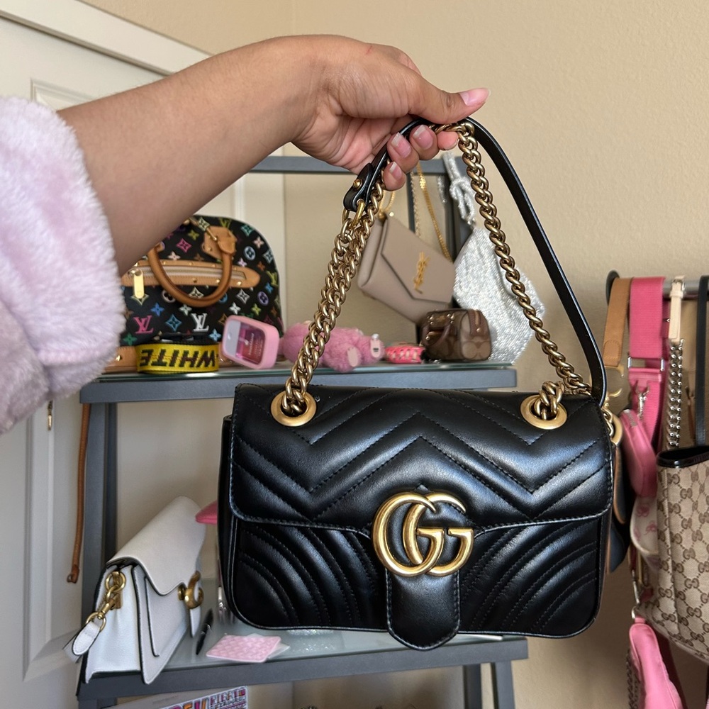 Gucci Black and Gold Marmont Shoulder Bag